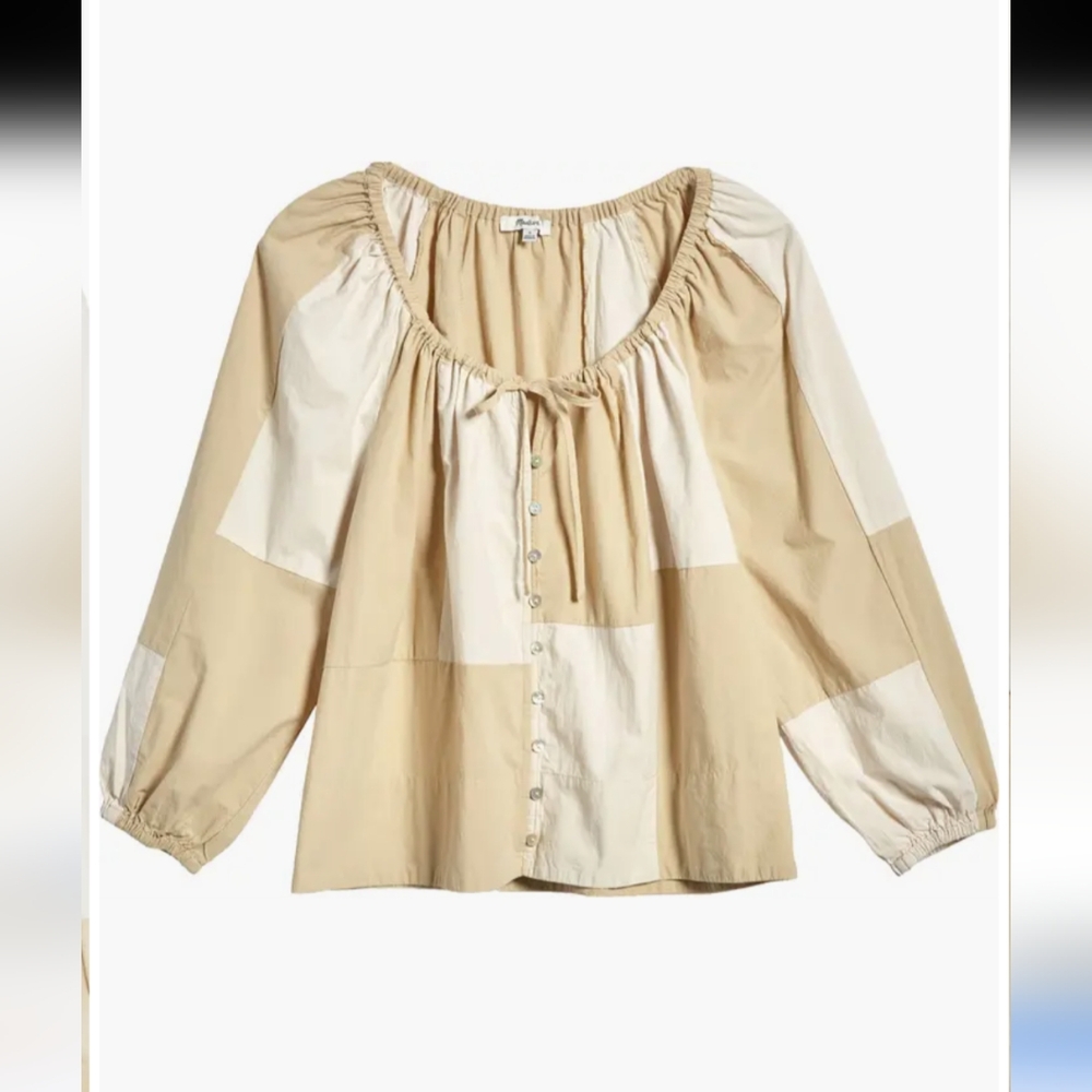 NWT! Madewell Patchwork poplin cotton top long balloon sleeve plus size 2X